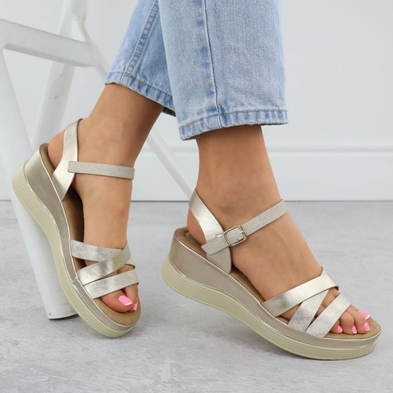 Women's gold wedge sandals Vinceza 15358 Footwear Your Sports Performance