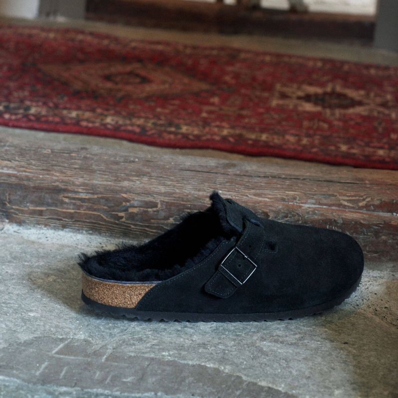 Birkenstock Boston Shearling Black Women's Wool Insulated Clogs in Suede Leather Narrow (0259883) In preparation Your Sports Performance
