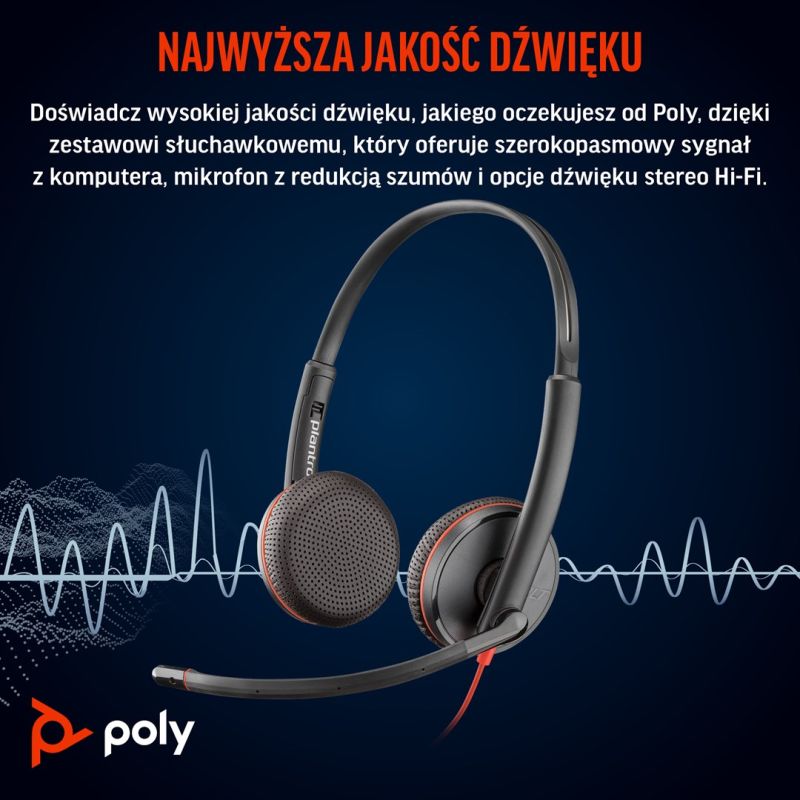 POLY Blackwire 3225 USB-C Stereo Headset + 3.5mm Plug + USB-C/A Adapter (Multi-Pack) Akcesoria GSM/Słuchawki przewodowe Your Sports Performance