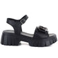 Women's leather sandals on a platform with decoration, black Vinceza 26-79611 Vinceza