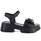 Women's leather sandals on a platform with decoration, black Vinceza 26-79611 Vinceza
