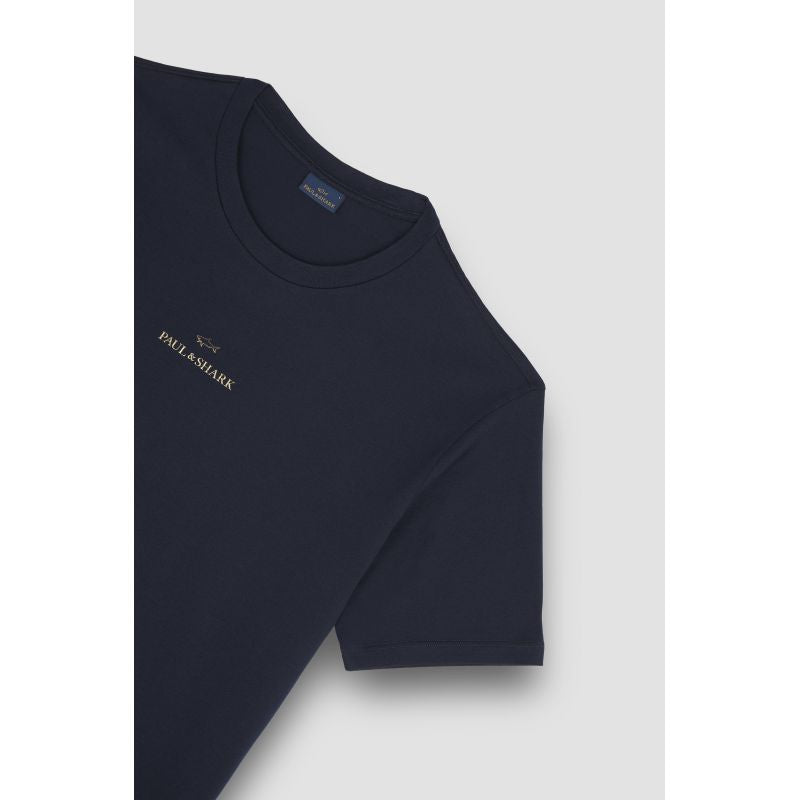 Paul&Shark Men's Cotton T-shirt Navy Blue and Gold 99311008-50E - Classic Cut, Logo