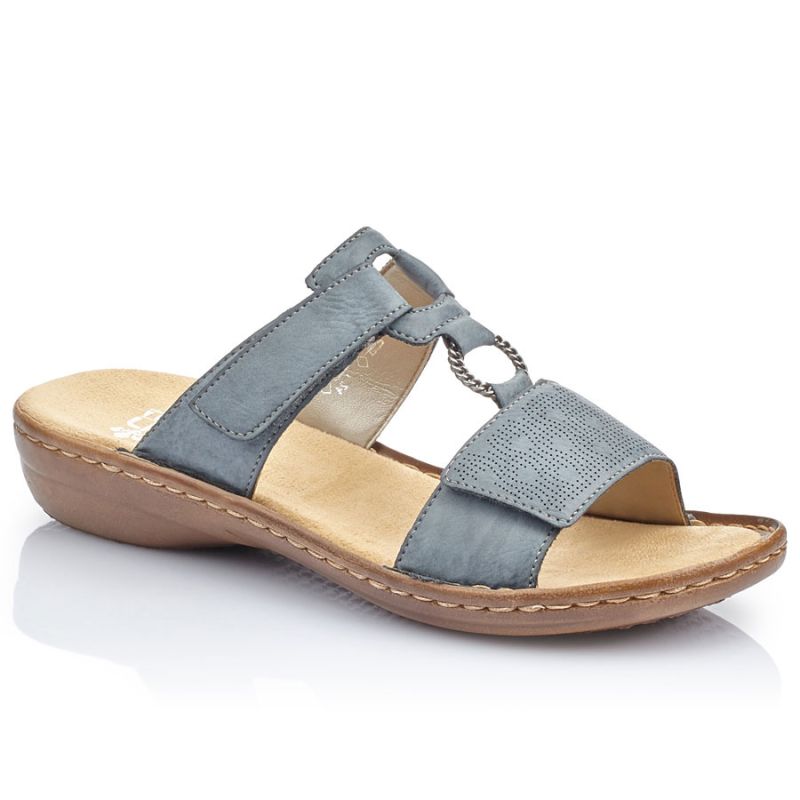 Comfortable women's flip-flops with Velcro, blue, Rieker 60885-12 Rieker