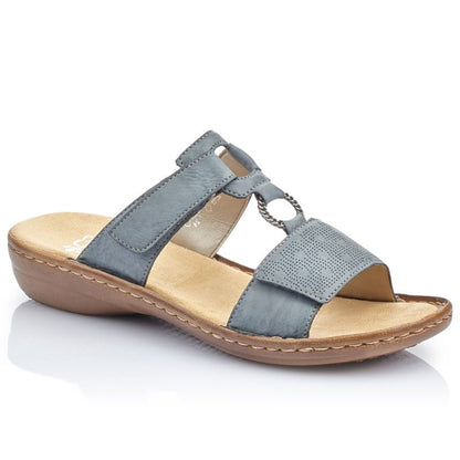 Comfortable women's flip-flops with Velcro, blue, Rieker 60885-12 Rieker