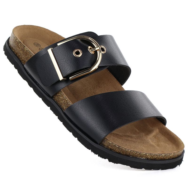 Women's black flip-flops with buckle Potocki 54325 Potocki