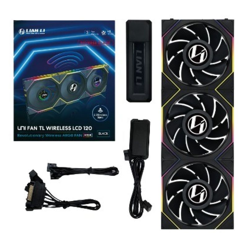 Lian Li UNI FAN TL Wireless LCD Lüfter fan, ARGB, PWM, 3er-Pack incl. Controller - Reverse Blade, 120mm, black Chłodzenie/Chłodzenie - wentylatory Your Sports Performance