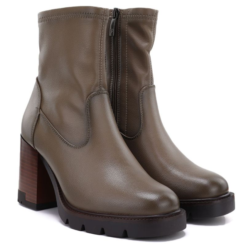Women's khaki ankle boots with a block heel Potocki 12419