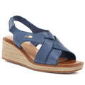 Sergio Leone SK297 Navy Blue Women's Leather Wedge Sandals LEONE