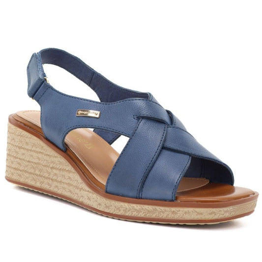 Sergio Leone SK297 Navy Blue Women's Leather Wedge Sandals LEONE