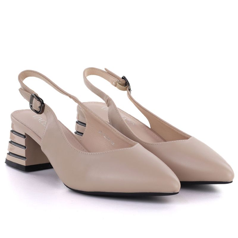 Women's sandals with decorative heels, beige, Vinceza 26-62285 Vinceza