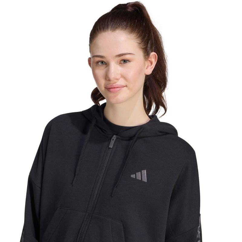 Women's adidas Seasonal Essentials Animal Print 3-Stripes Full-Zip Hooded Sweatshirt Black KS8002