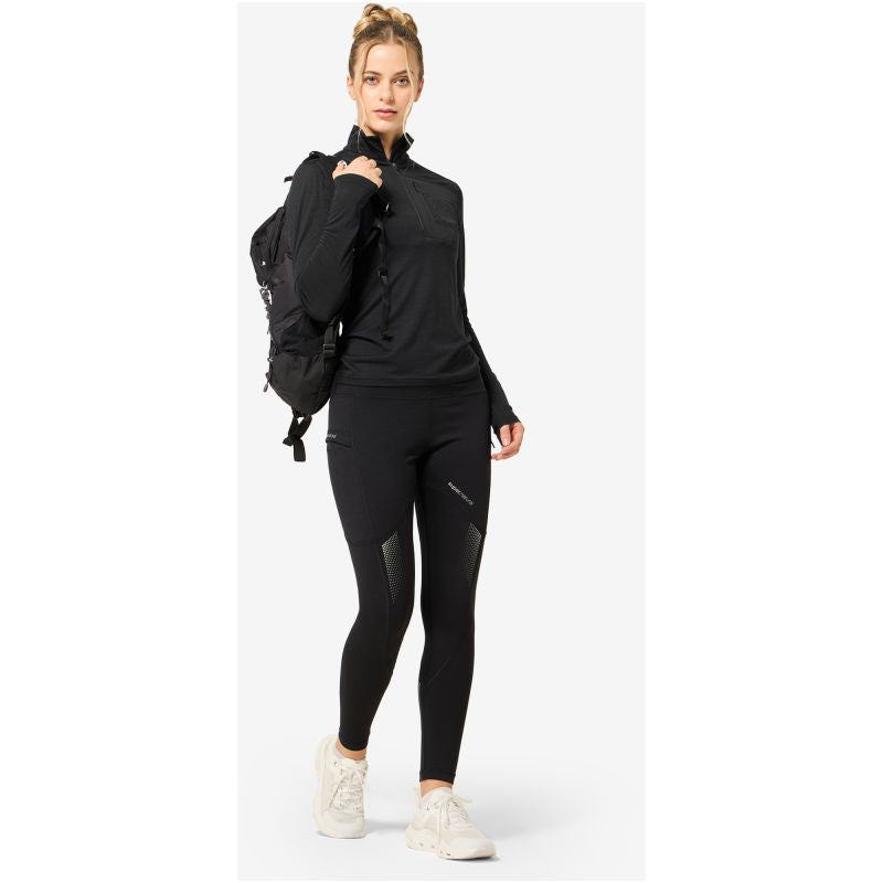 Women's Thermal Long-Sleeve Top SUPER.NATURAL W SIERRA140 POCKET ZIP 1/4, black