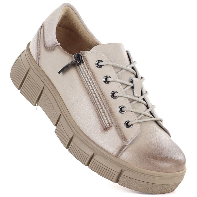Women's beige leather platform shoes Cambell 26-19305 Cambell