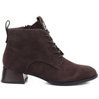 Women's leather ankle boots with high heels, suede, dark brown, Vinceza FIO27-67036