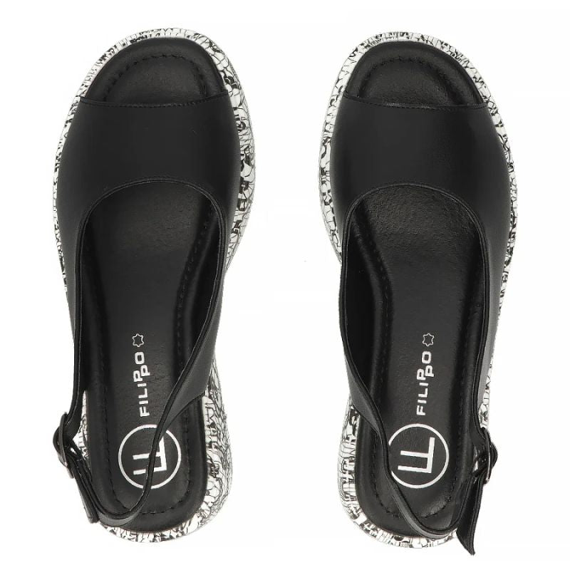 Women's leather wedge sandals, black, Filippo DS7580