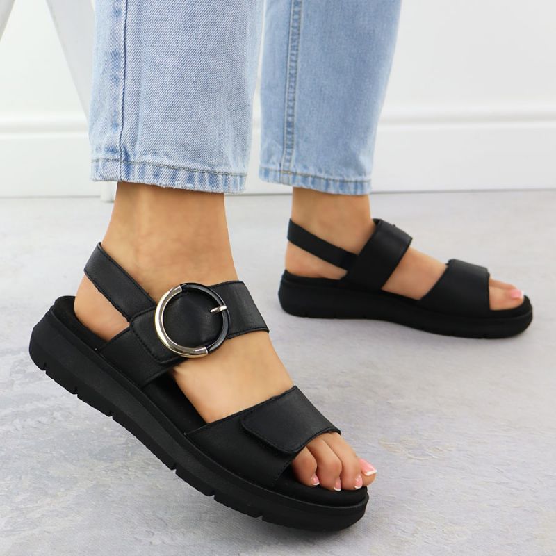 Women's leather wedge sandals black Remonte D2K50-00 Footwear Your Sports Performance