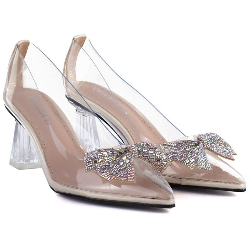 Transparent pumps with a bow on a decorative heel Vinceza 62275 Vinceza
