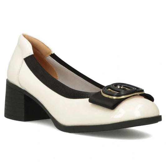 Beige patent leather pumps on a block heel Filippo DP6960 Filippo