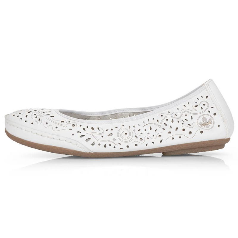Rieker W RKR649 comfortable leather openwork shoes, white