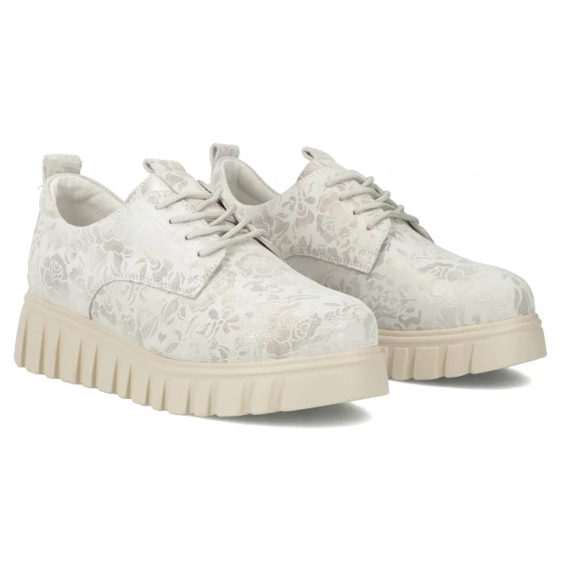 Filippo Silver Floral Leather Platform Shoes DP6846 Filippo