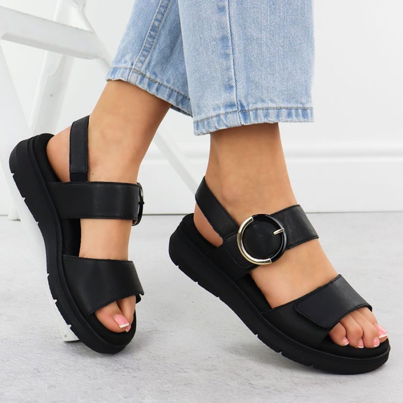 Women's leather wedge sandals black Remonte D2K50-00 Footwear Your Sports Performance