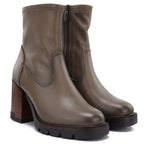Women's khaki ankle boots with a block heel Potocki 12419