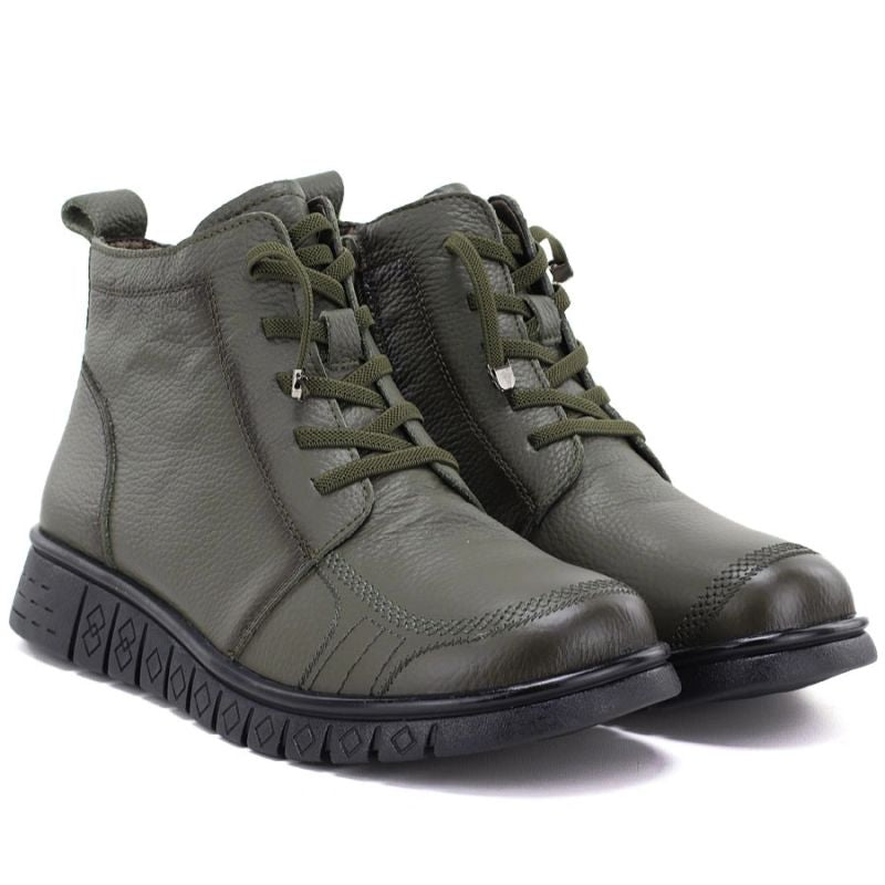 Comfortable Khaki Leather Ankle Boots for Women T.Sokolski OL67-1