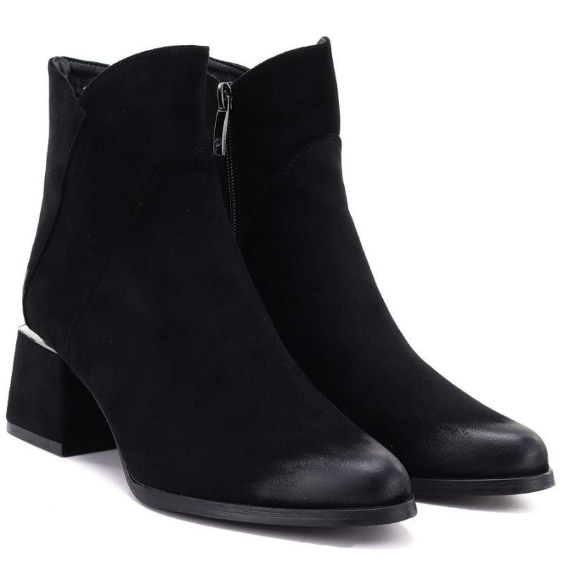 Women's black suede high-heeled ankle boots Potocki SZ12875