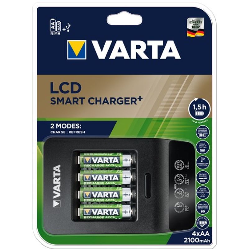 VARTA LCD SMART CHARGER 57684 + 4X2100MAH Baterie, akumulatorki i ładowarki/Ładowarki akumulatorowe z akumulatorkami Your Sports Performance