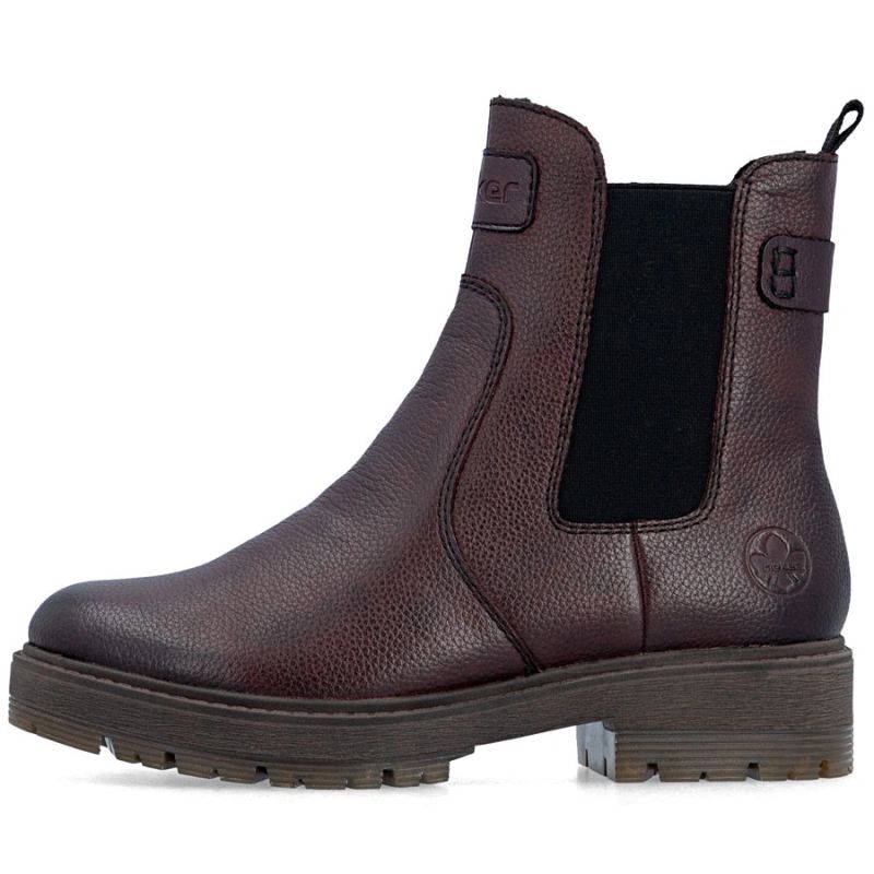 Women’s Leather Chelsea Ankle Boots, Insulated, Burgundy Rieker 75860-35