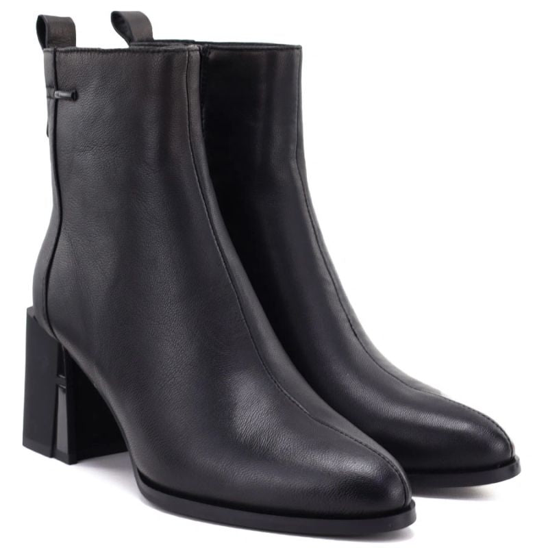 Black Leather Heeled Ankle Boots for Women Vinceza 86449