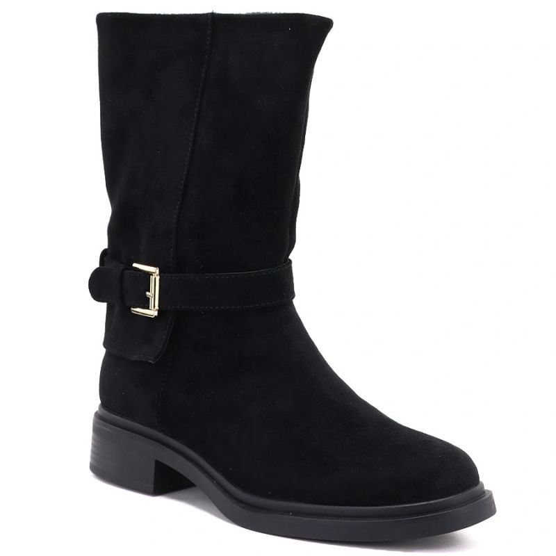 Women’s Lined Suede Ankle Boots, Black Officer Boots Potocki SH96312