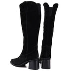 Women's leather cowboy boots with heels, suede, black, Vinceza 133103