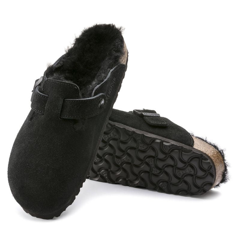 Birkenstock Boston Shearling Black Women's Wool Insulated Clogs in Suede Leather Narrow (0259883) In preparation Your Sports Performance