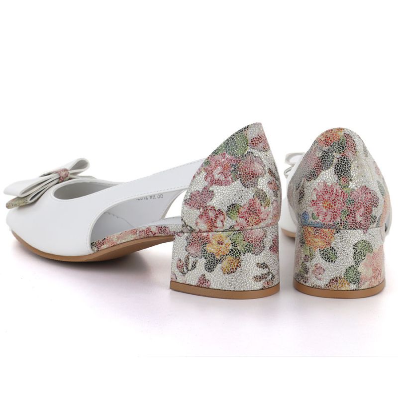 Open toe block heel pumps with bow, white Potocki 12812 Potocki