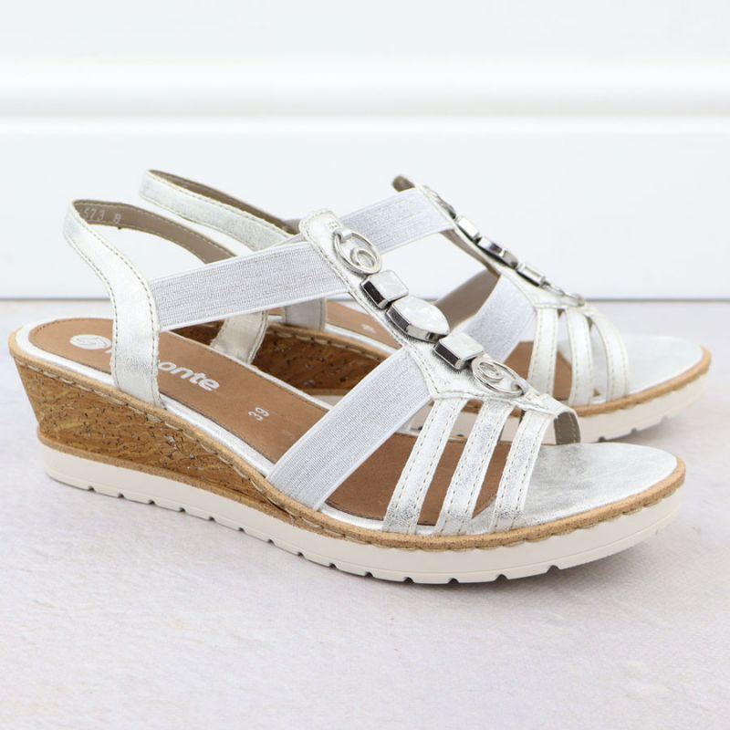 Women's wedge sandals with elastic bands silver Remonte R6264-92 Footwear Your Sports Performance