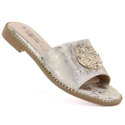 Women's gold leather flip-flops S.Barski KV61-6034 S.Barski