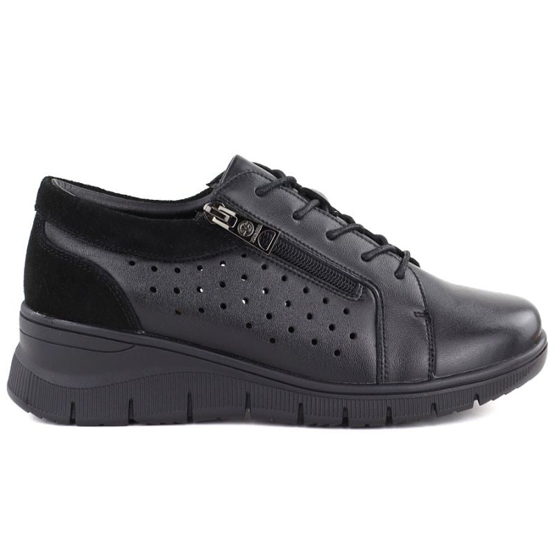 Women's leather openwork wedge shoes, black Vinceza 39977 To be categorized Your Sports Performance