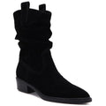 Black Ruched Leather Cowboy Ankle Boots for Women Sergio Leone BT-16-S