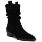 Black Ruched Leather Cowboy Ankle Boots for Women Sergio Leone BT-16-S