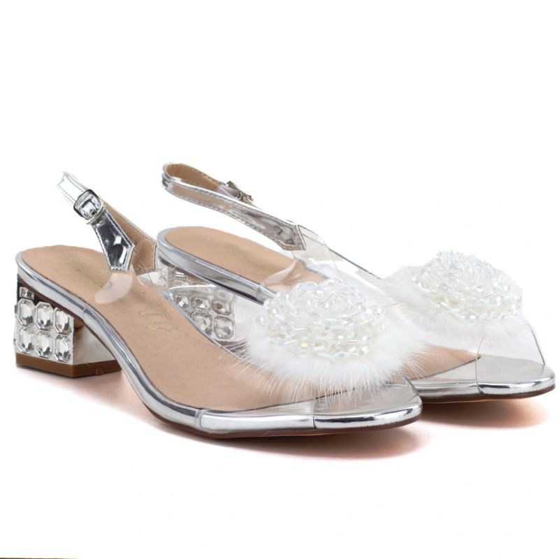 Silver Transparent Sandals with Decorative Heel D&A MR62-9100