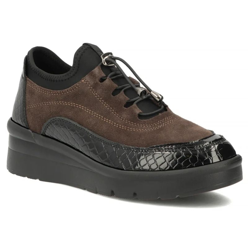 Leather suede crocodile wedge shoes brown Filippo DP8106