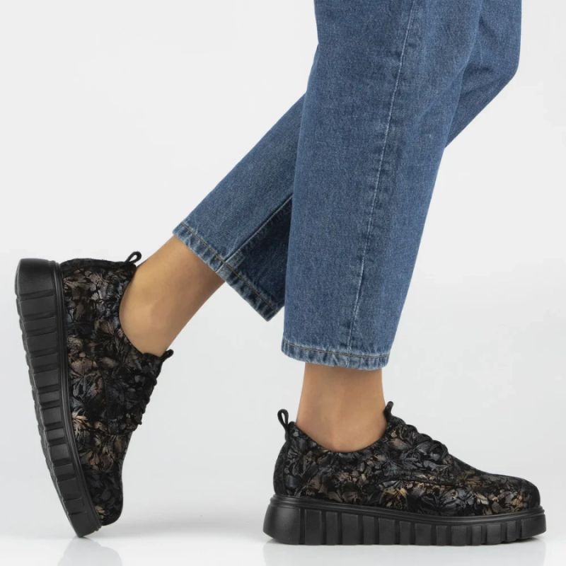 Filippo Black Floral Leather Platform Shoes DP6846 Filippo