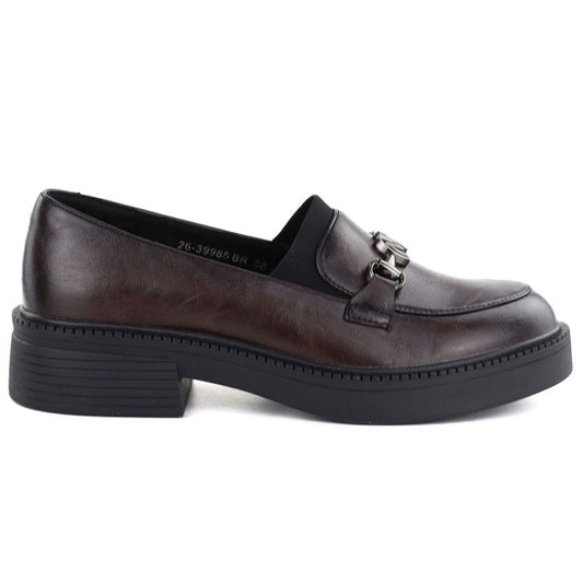 Women's leather loafers with thick soles, burgundy Vinceza 39985 Vinceza