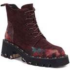 Women’s burgundy leather ankle boots with flowers Artiker 59C0248