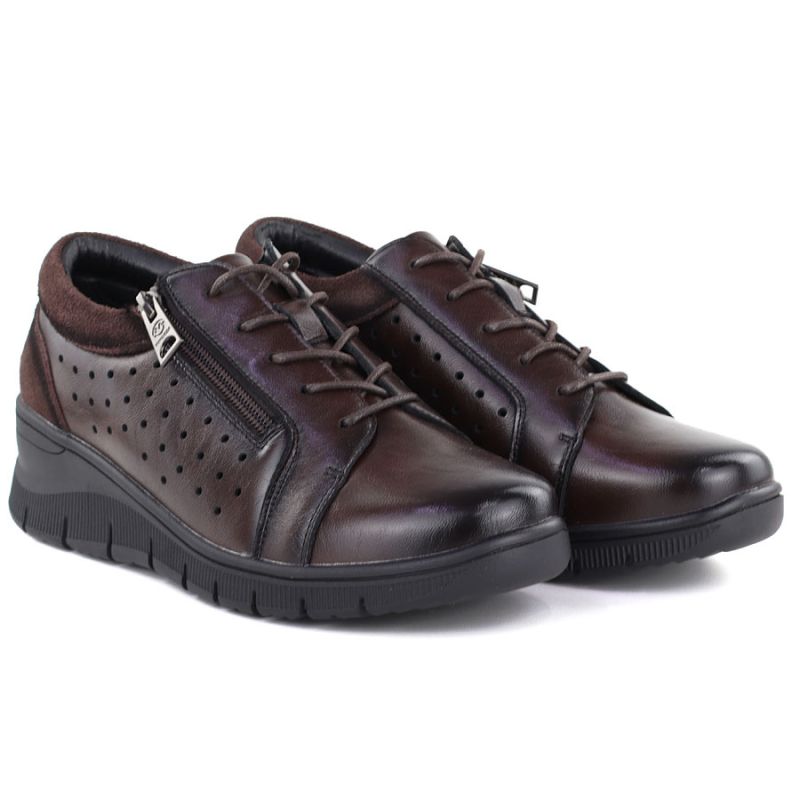 Women's leather openwork wedge shoes, brown Vinceza 39977 To be categorized Your Sports Performance