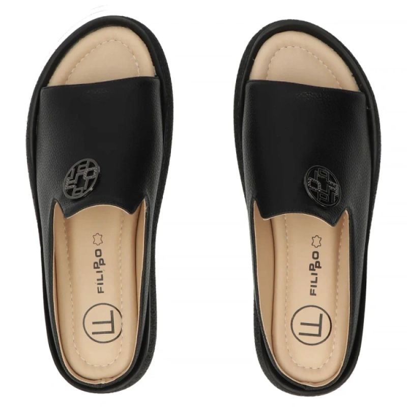 Women's leather wedge sandals, black, Filippo DK7758