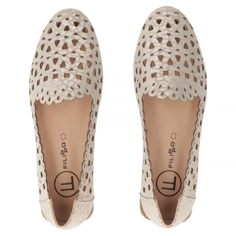 Women's leather openwork shoes, beige, Filippo DP7710 Filippo