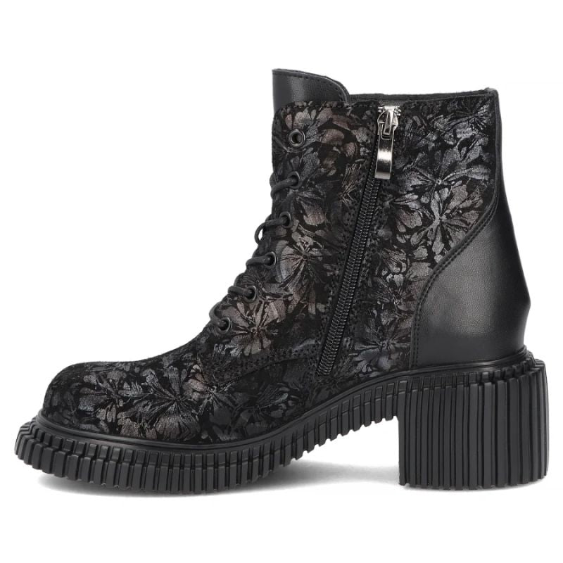 Women's leather ankle boots with a floral pattern, black Filippo DBT8072/26
