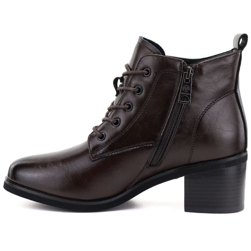 Women's leather ankle boots with laces, chocolate, Vinceza EN27-133107